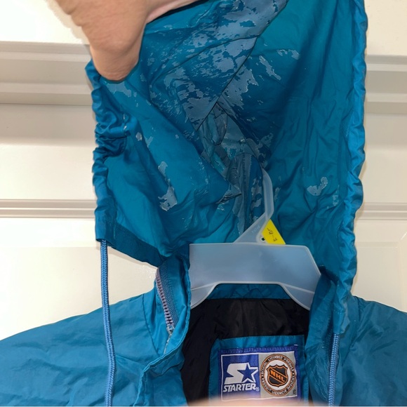 VINTAGE SAN JOSE SHARKS WINDBREAKER MENS MEDIUM BLUE STARTER NHL JACKET FULL ZIP - Picture 7 of 8